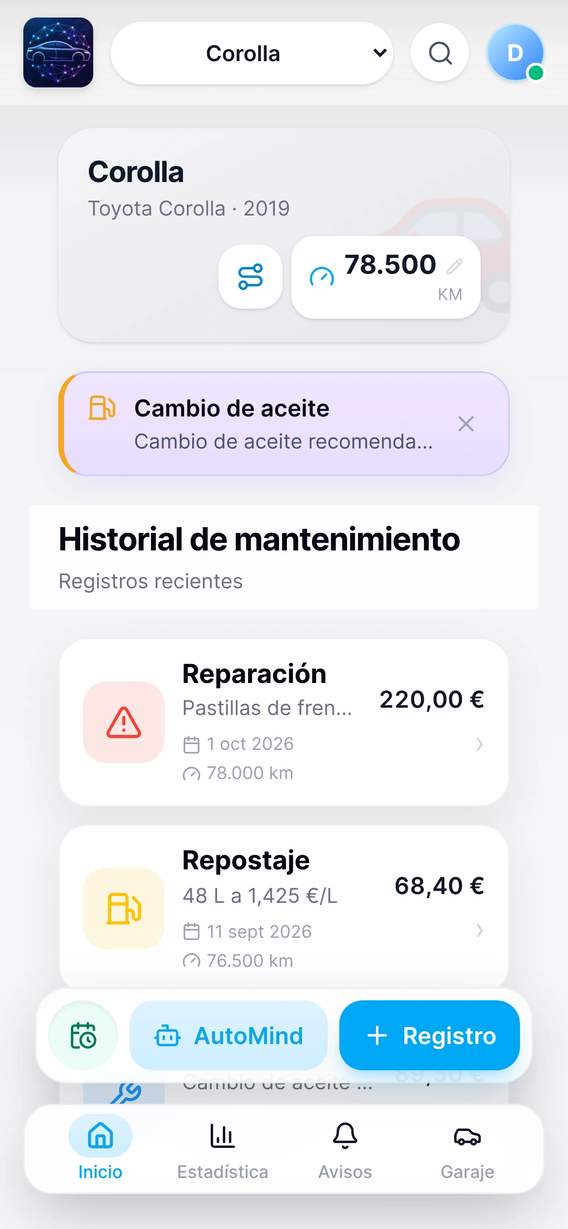 Historial de mantenimiento