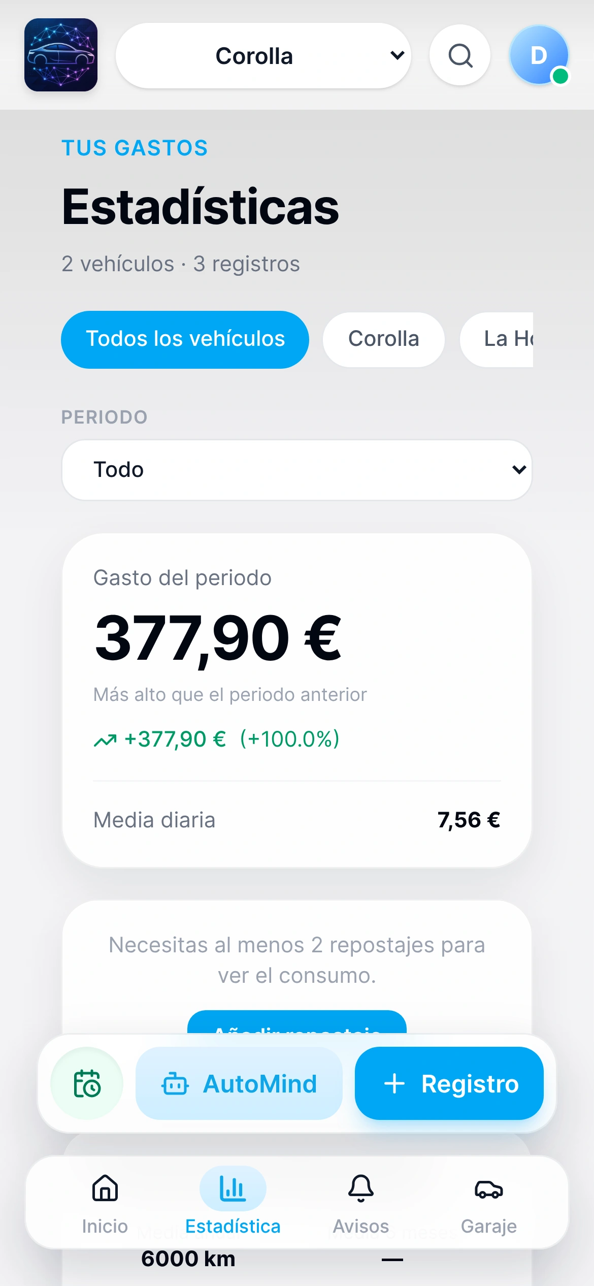 Gastos y estadísticas del vehículo