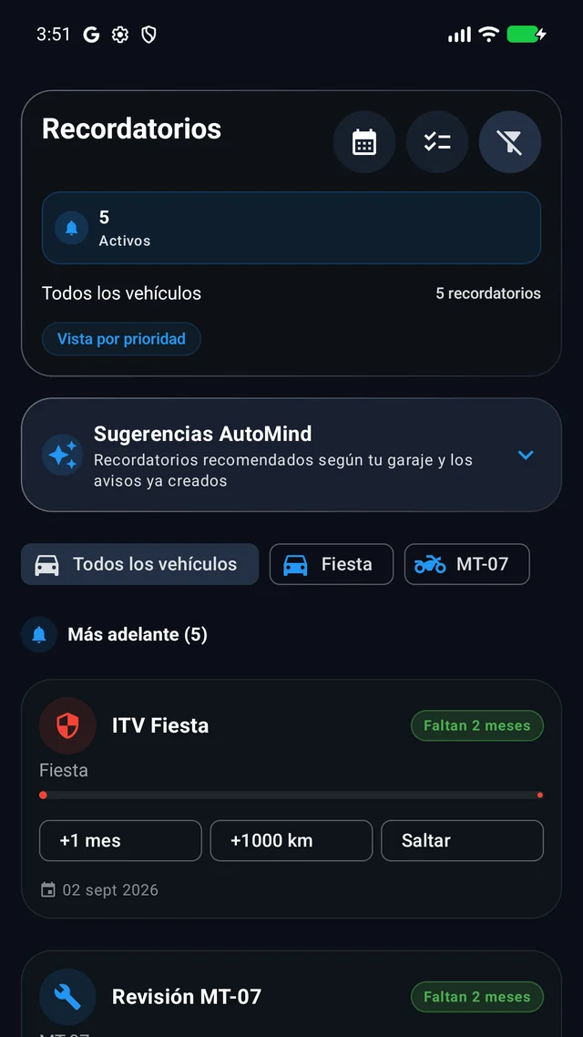 Recordatorios programados en IntelliAuto