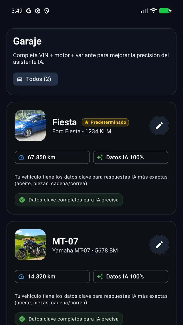 Garaje de IntelliAuto con una motocicleta